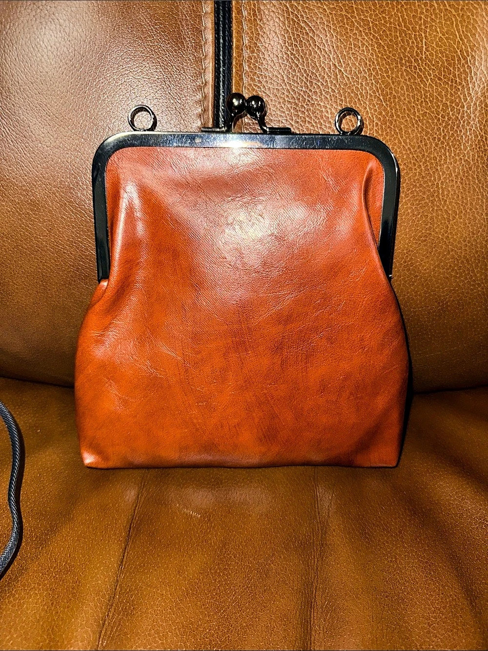 Orange Leather-Style Frame Bag